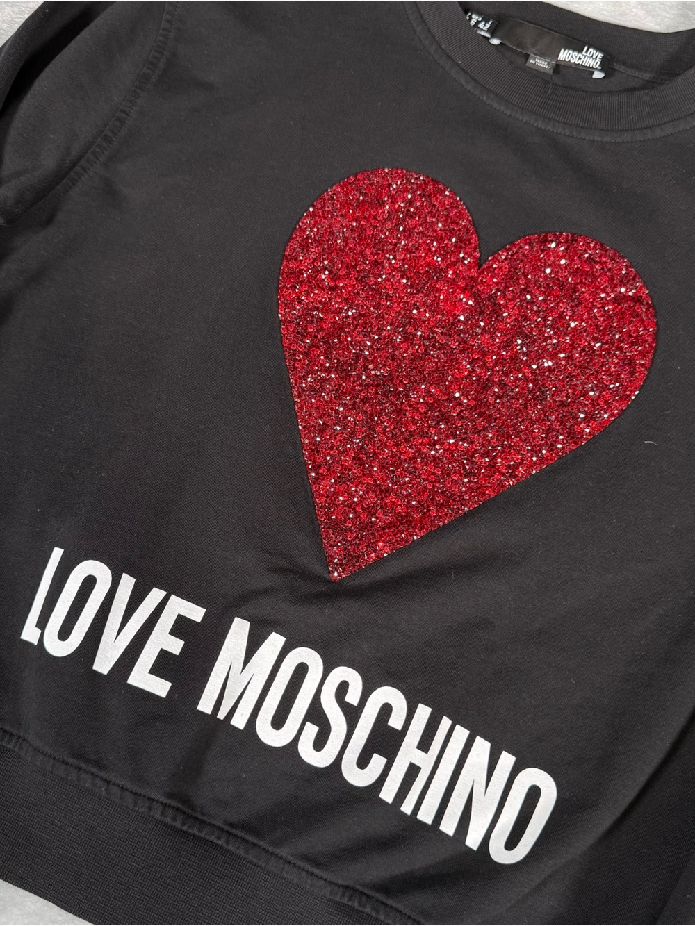 Love Moschino Heart Crewneck Sweatshirt Womens 6 Spellout Made In Turkey Black - Picture 2 of 8